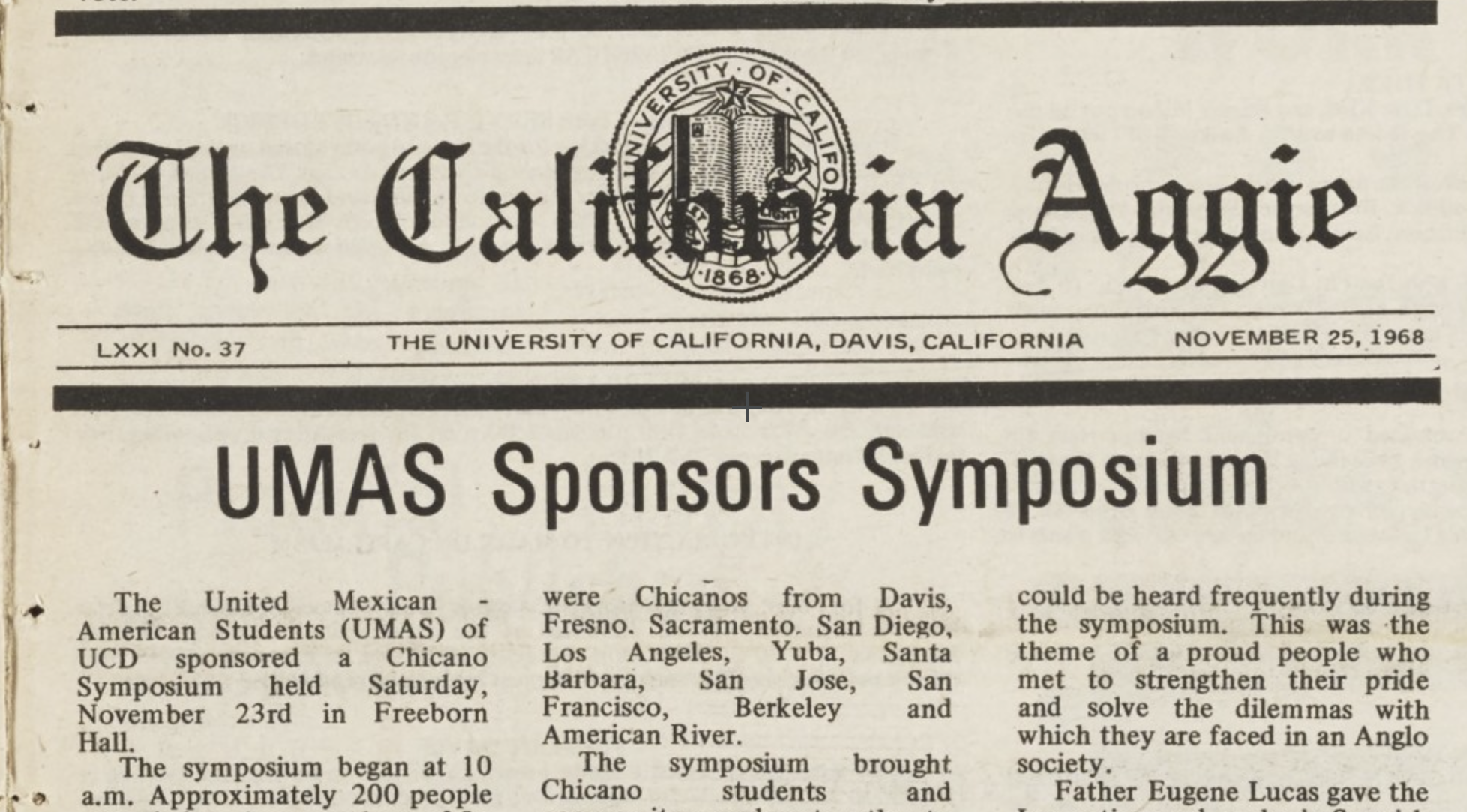 excerpt from newspaper, headline UMAS sponsors symposium