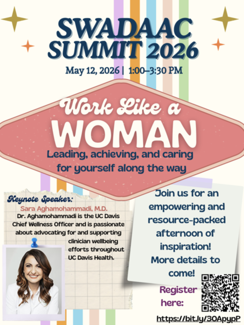 SWADAAC Summit 2026 flyer — "Work Like a WOMAN" headline with pastel female silhouettes