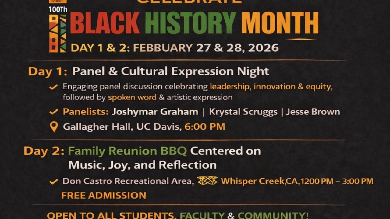 Black History Month event flyer with dates, activities, and location details.