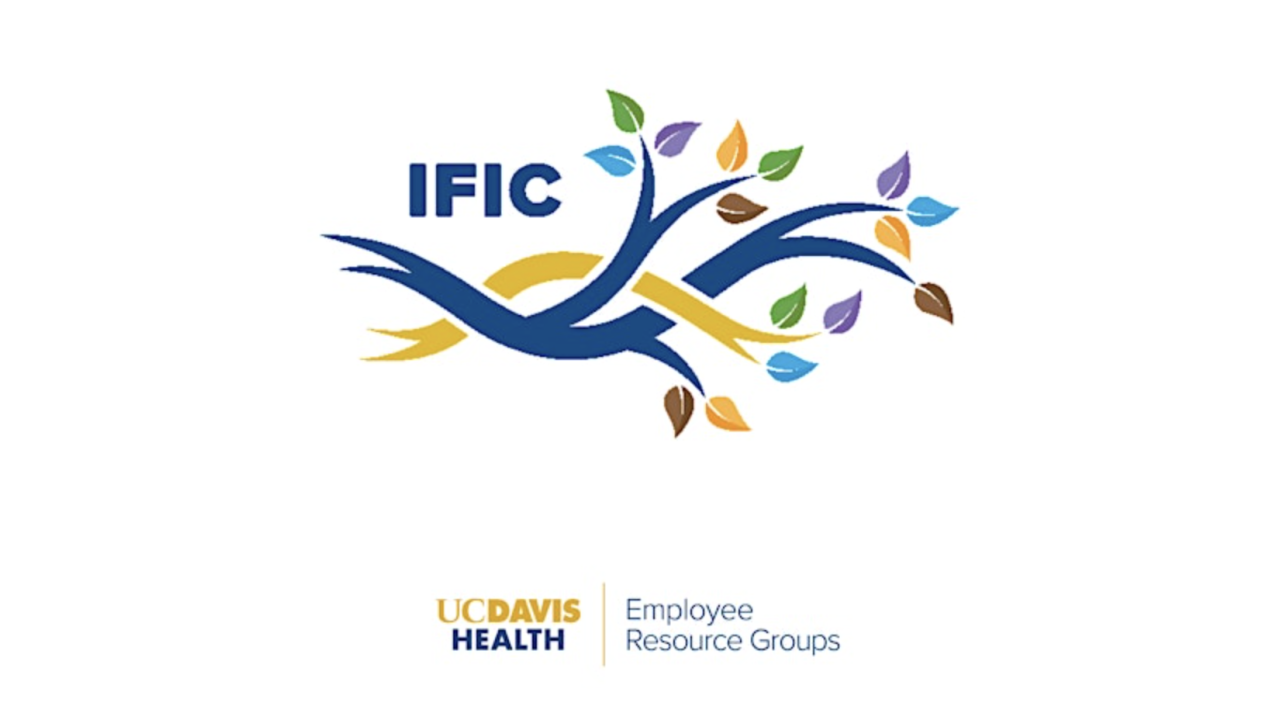 Logo for IFIC featuring a stylized figure and tree branch with multicolored leaves, with “UC Davis Health Employee Resource Groups” text below.