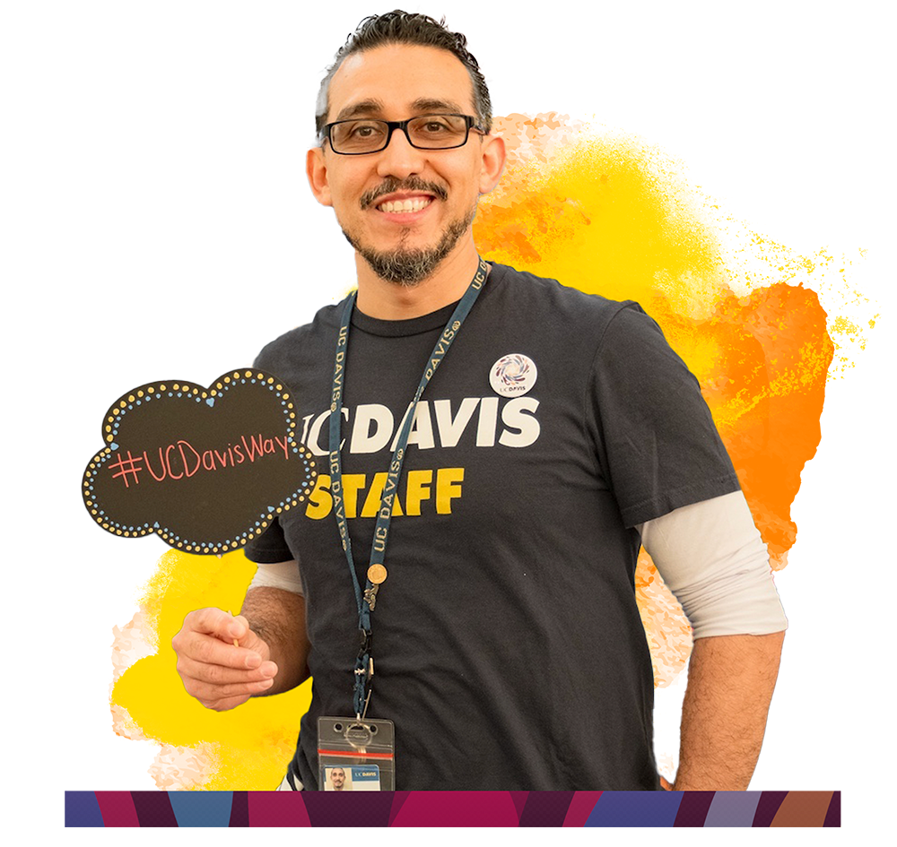 man wearing uc davis tshirt