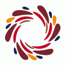 The DEI logo, a circle of red, brown, gold, and blue, moves in a circle.